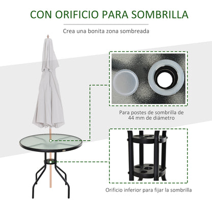 Outsunny Mesa De Jardín Redonda De Cristal Con Agujero Para Sombrilla Ø80x72 Cm_3