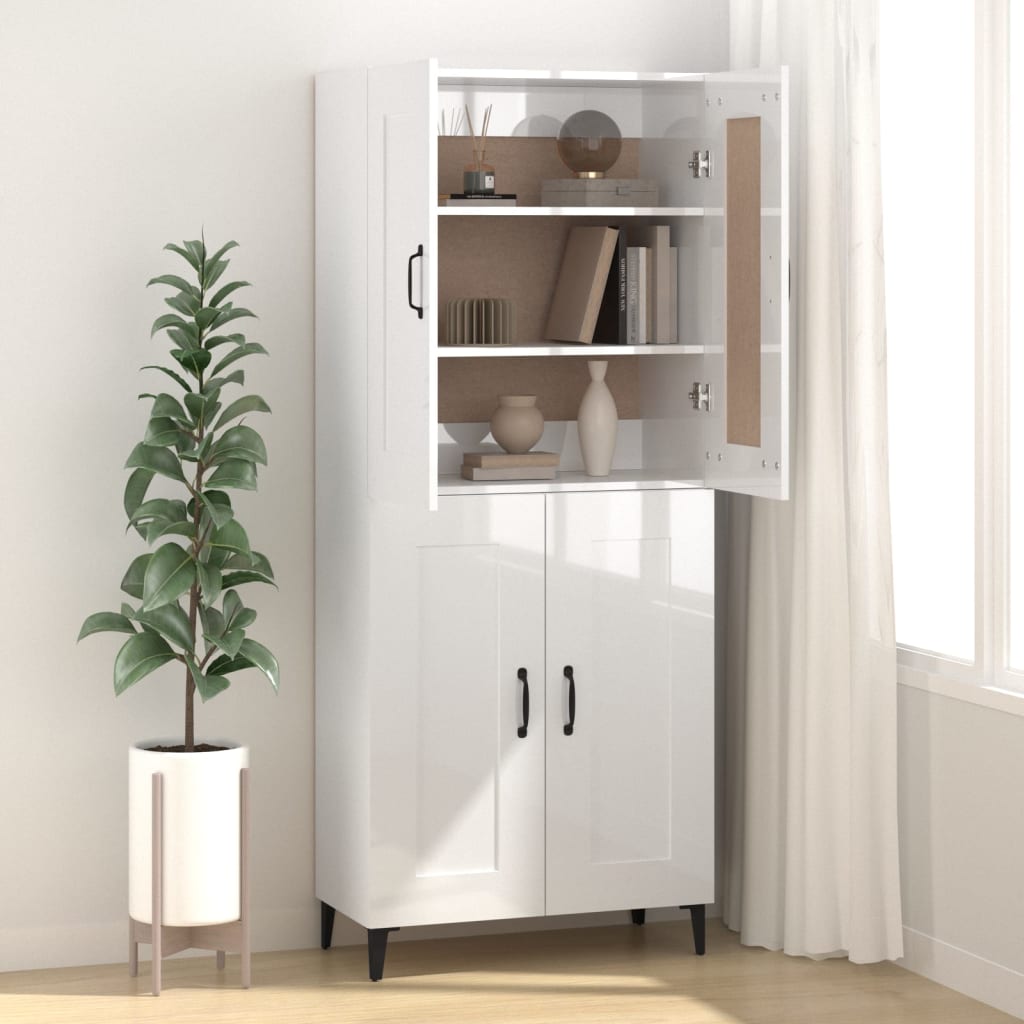 Aparador De Madera Contrachapada Blanco Brillante 69,5x34x90 Cm / Vetonek_5
