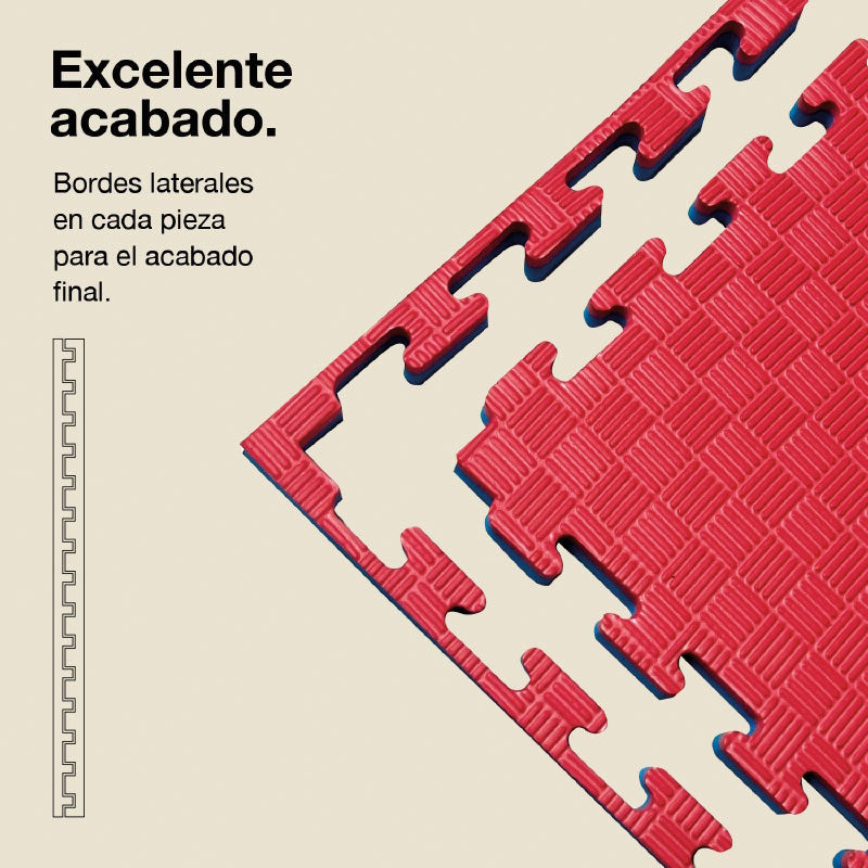 Jowy Tatami Puzzle 4cm 100x100cm, Pack 4 Unidades – Superficie 5 Líneas Azul/rojo_2