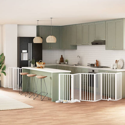 Vidaxl Puerta Para Perros Plegable 9 Paneles Madera Álamo Blanca 450cm_1