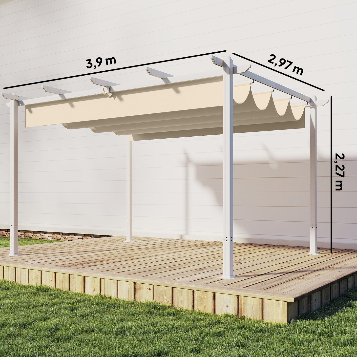Outsunny Pérgola De Jardín 4x3 M Con Techo Retráctil Upf30+ Drenaje Beige_2