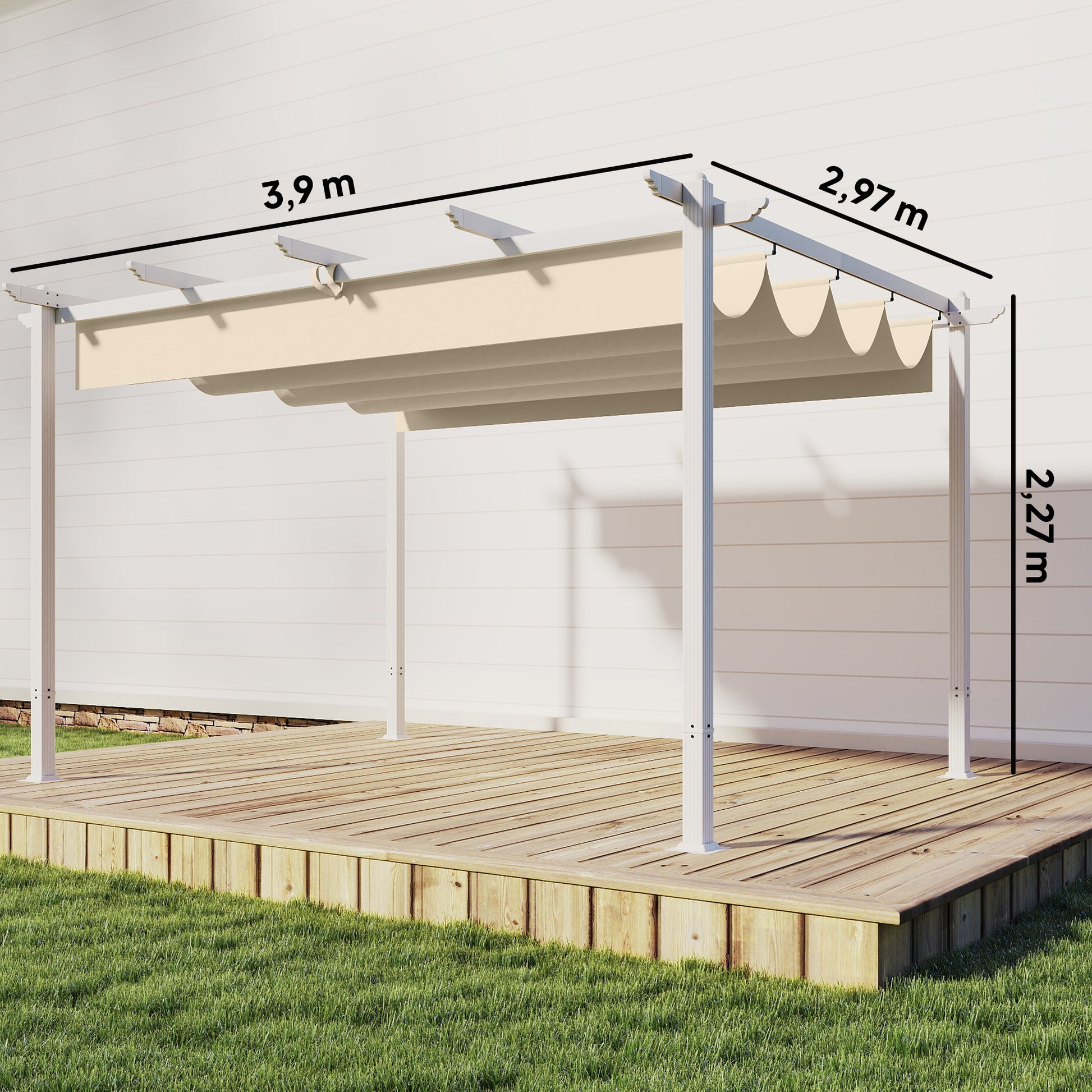 Outsunny Pérgola De Jardín 4x3 M Con Techo Retráctil Upf30+ Drenaje Beige_2