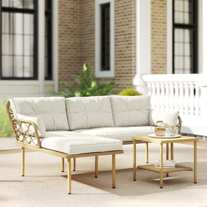 Outsunny Conjunto De Jardín De Ratán Sintético De 3 Piezas Natural Y Crema_4