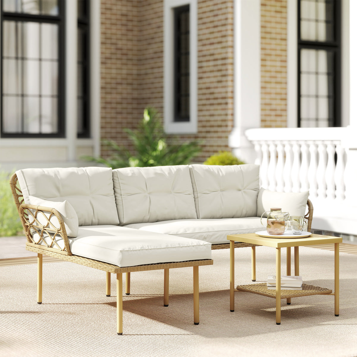 Muebles De Jardín Outsunny Acero, Pe Crema 190x130x80 Cm_4