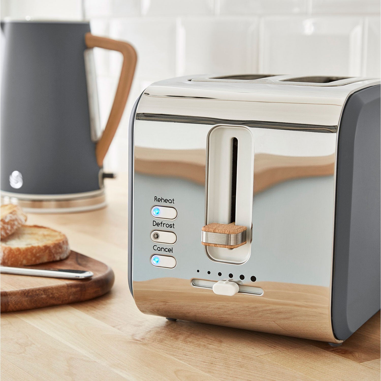 Swan Nordic Tostadora Pan Ranura Ancha 2 Rebanadas, 3 Funciones, 6 Niveles, Diseño Moderno, St14610gryneu, Gris 900w_3