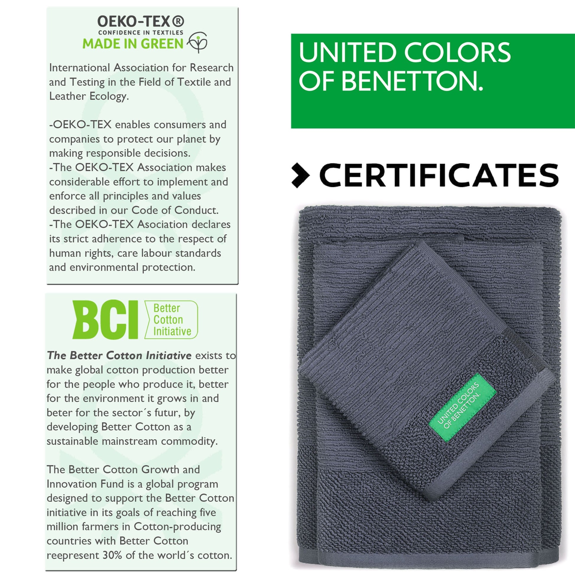 Set 3pcs Toallas De Baño (30x50+50x90+70x140cm) 450 Gsm 100%algodon Gris Oscuro Casa Benetton