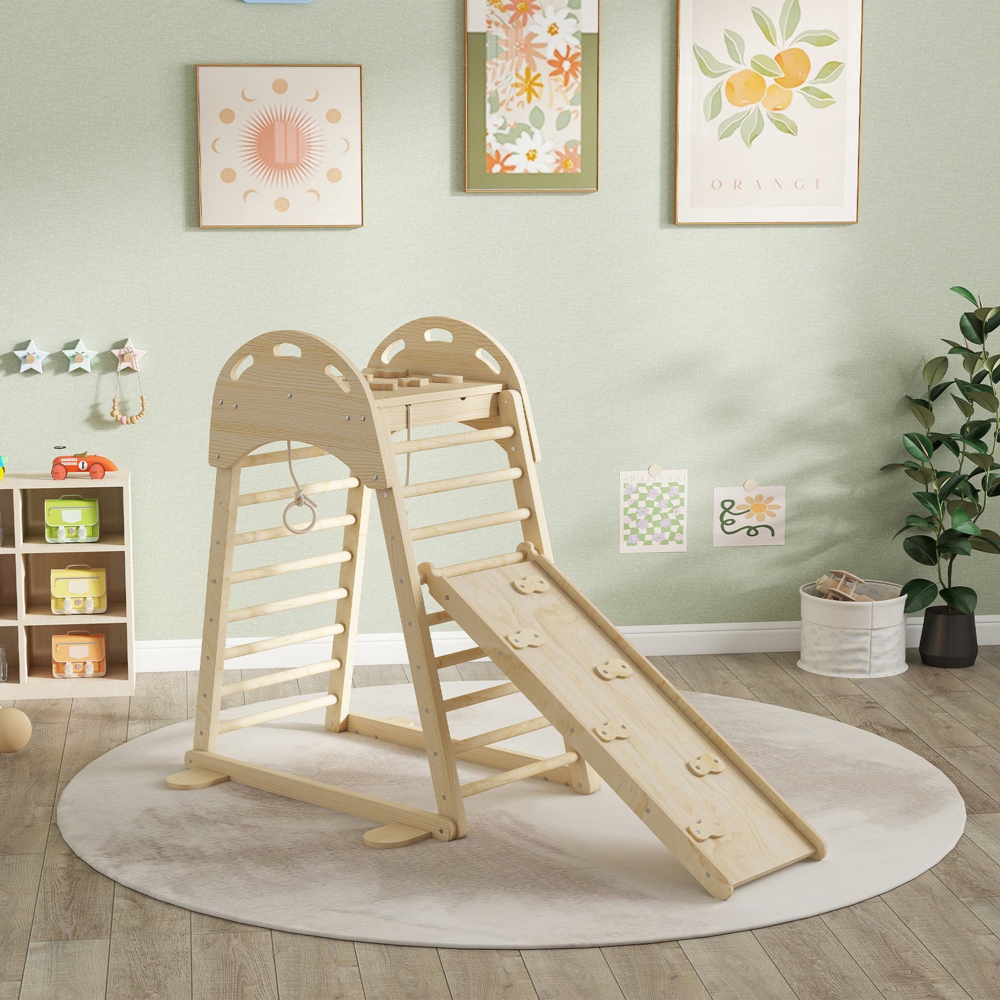 Aiyaplay 6 En 1 Triángulo De Escalada Montessori Con Plataforma Madera Natural_1