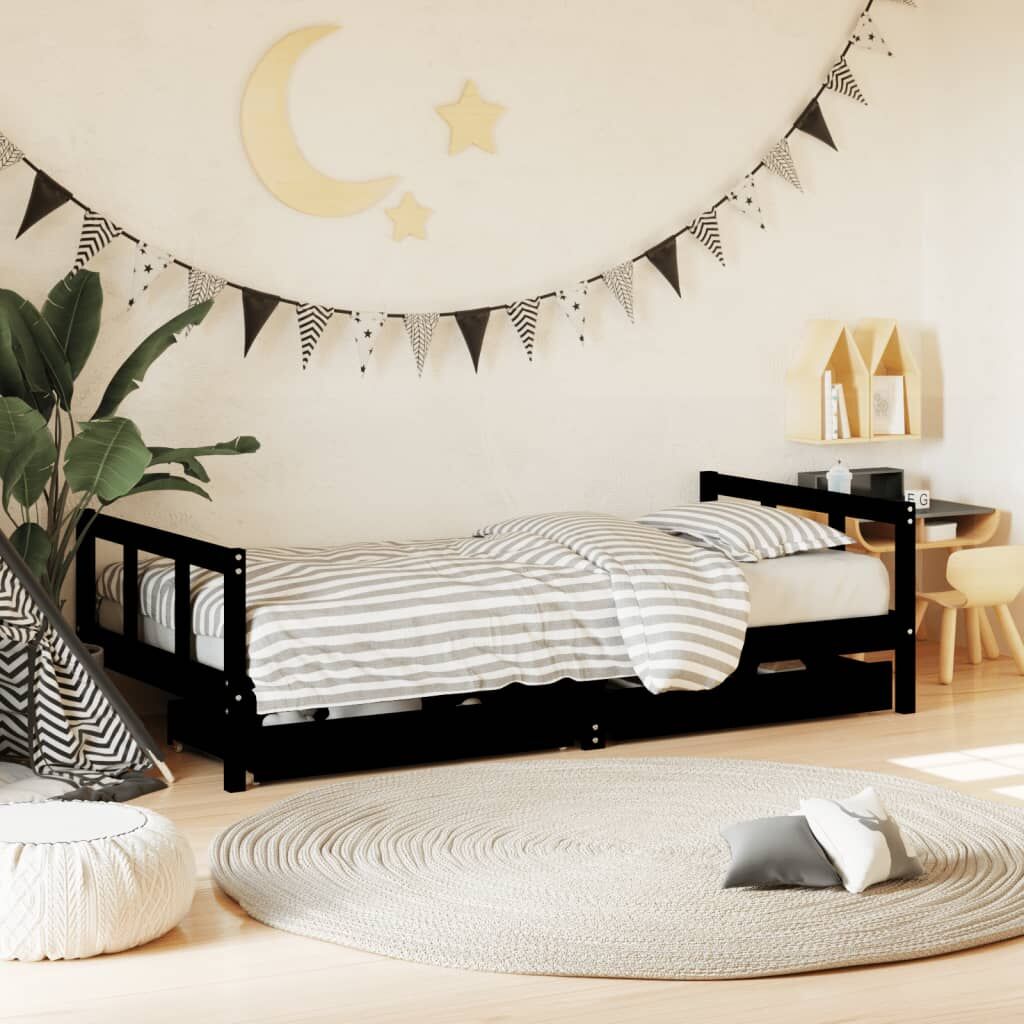 Vidaxl Estructura De Cama Infantil Con Cajones Madera Negro 90x190 Cm_1