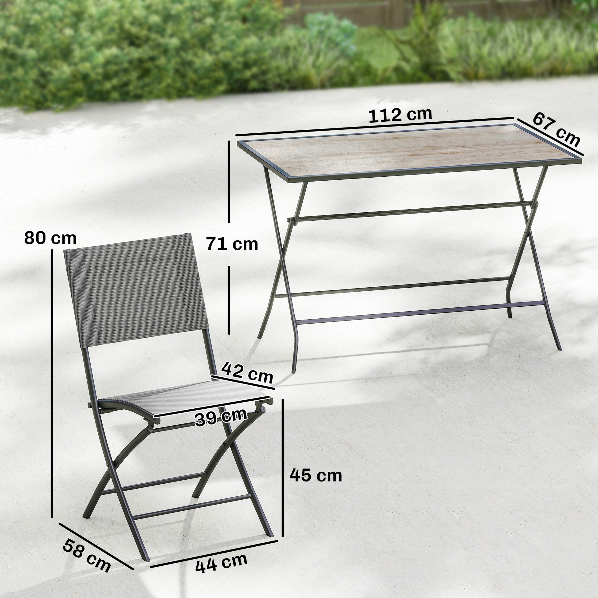 Outsunny Conjunto De Mesa Y Sillas Jardín De 5 Piezas 4 Sillas Plegables Gris_2