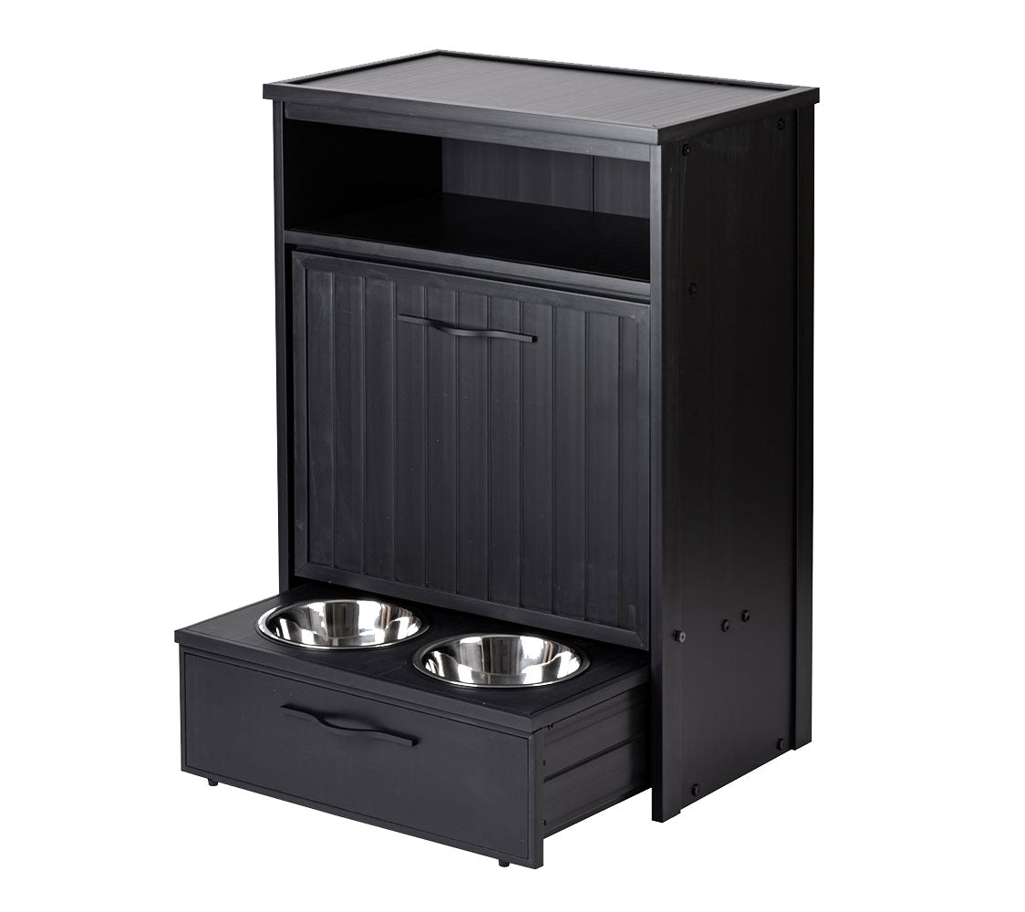 Armario Comedero Para Mascotas Luisiana - Dos Cuencos De Acero Inoxidable Accesibles Para Perros Y Gatos - 36,4x58,4x83,2cm (negro)_2