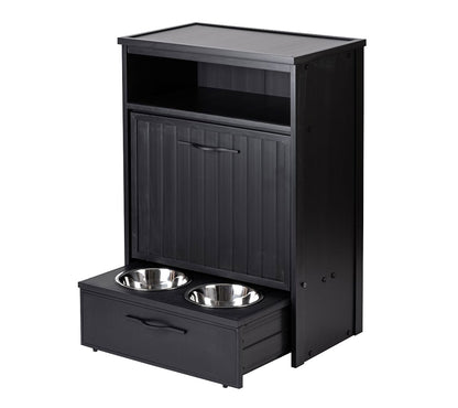 Armario Comedero Para Mascotas Luisiana - Dos Cuencos De Acero Inoxidable Accesibles Para Perros Y Gatos - 36,4x58,4x83,2cm (negro)_2