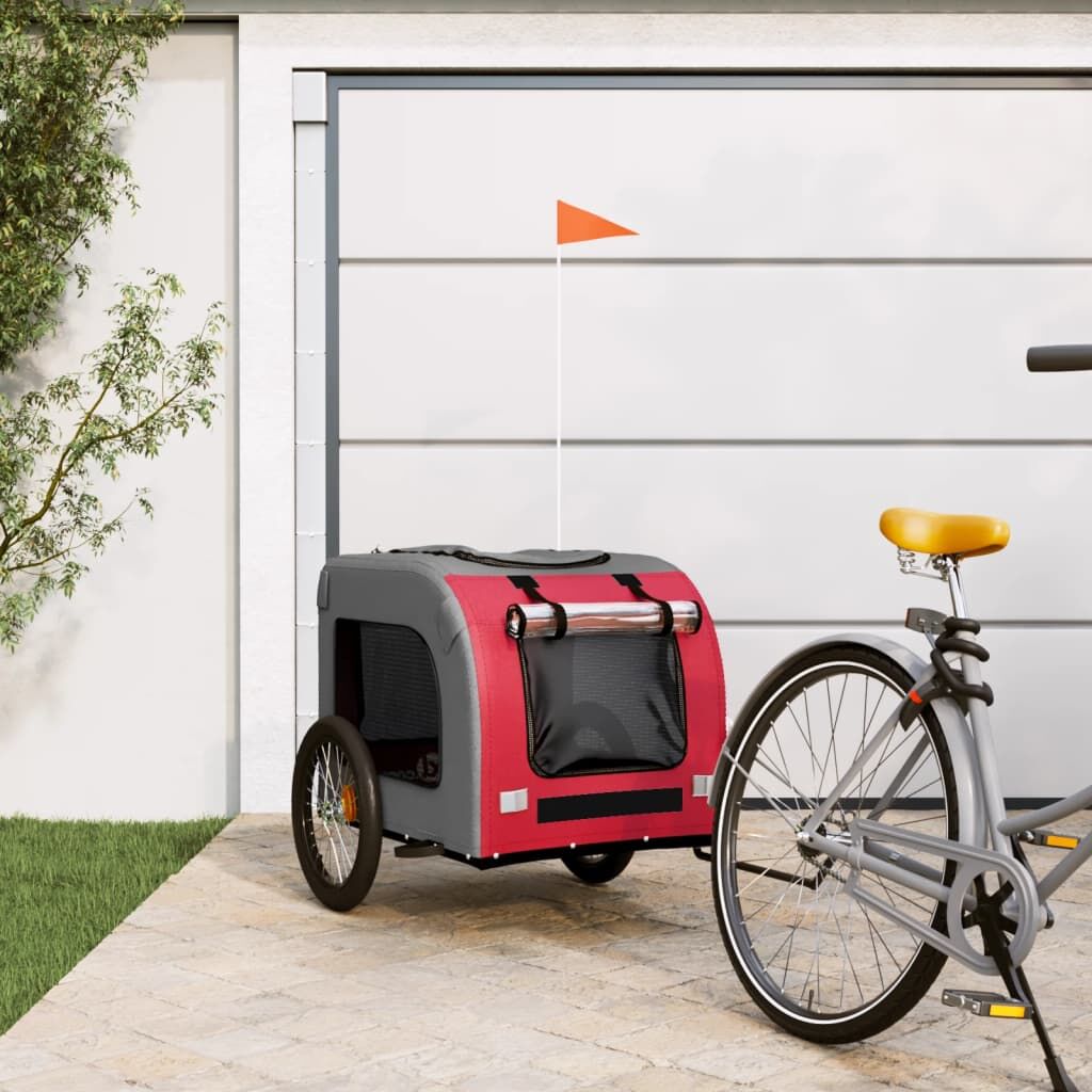 Vidaxl Remolque De Bicicleta Mascotas Hierro Tela Oxford Rojo Gris_1