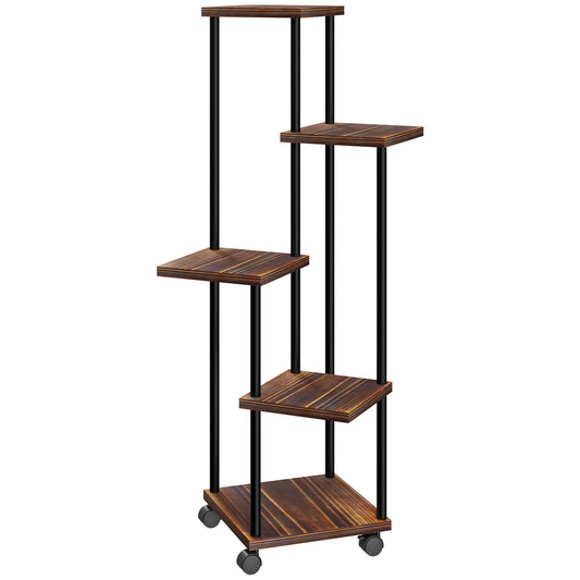 Outsunny Estantería Para Plantas De 5 Niveles De Madera 59x59x110 Cm Carbonizado_0