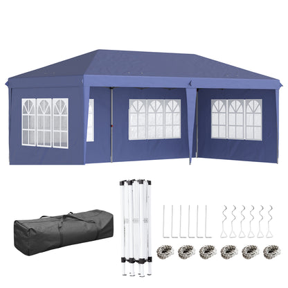 Outsunny Carpa Plegable 6x3 M Con 4 Laterales Desmontables 4 Ventanas Azul_0