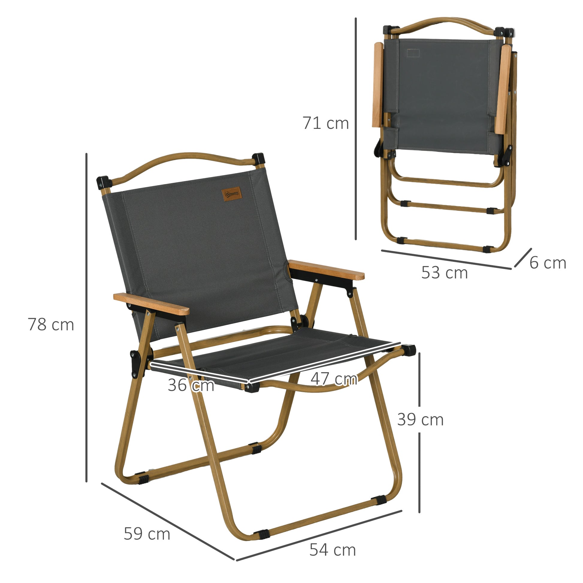 Outsunny Pack De 2 Sillas Plegable De Camping Con Reposabrazos Gris Oscuro_2