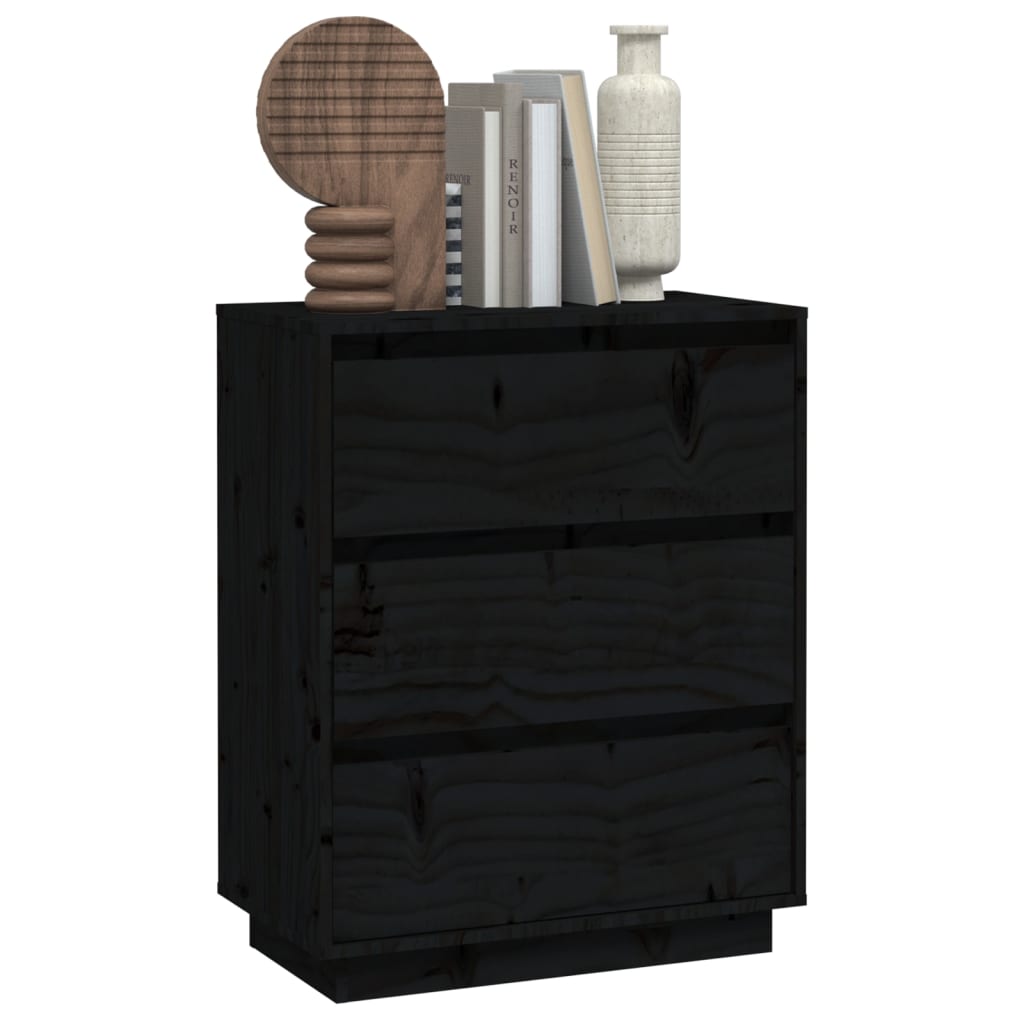 Aparador De Madera Maciza De Pino Negro 60x34x75 Cm / Vetonek_4
