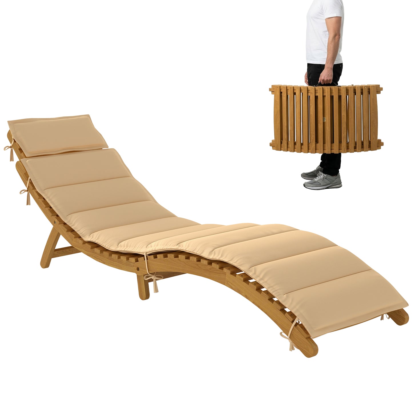 Outsunny Tumbona Plegable De Madera De Acacia Con Cojín Y Reposacabezas_0