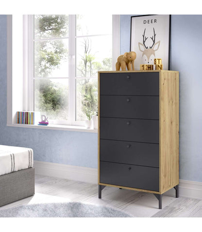 Sinfonier 5 Cajones Terra, Para Dormitorio Acabado Nordic-grafito , Medidas: 60.2 Cm (ancho) X 40 Cm (fondo) 127,2 Cm (alto)._0