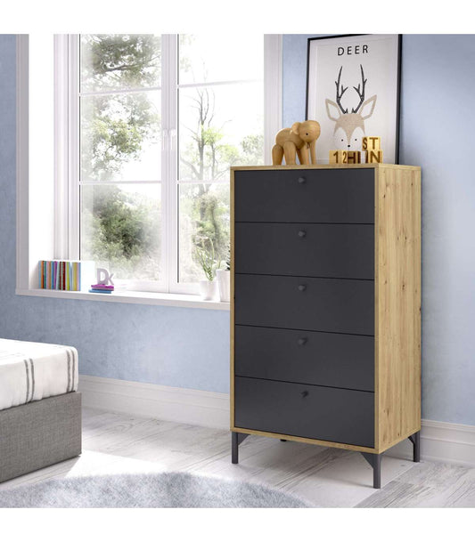 Sinfonier 5 Cajones Terra, Para Dormitorio Acabado Nordic-grafito , Medidas: 60.2 Cm (ancho) X 40 Cm (fondo) 127,2 Cm (alto)._0