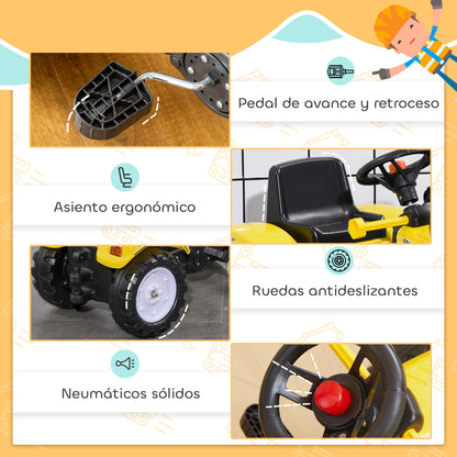Homcom Tractor A Pedales Para Niños 3 Años Pala Delantera 114x41x52 Cm Amarillo_4