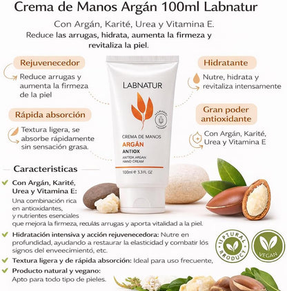 Crema de Manos de Argán Labnatur 100 ml | Karité, Urea y Vitamina E | Hidratación y Acción Antioxidante | Vegano_3