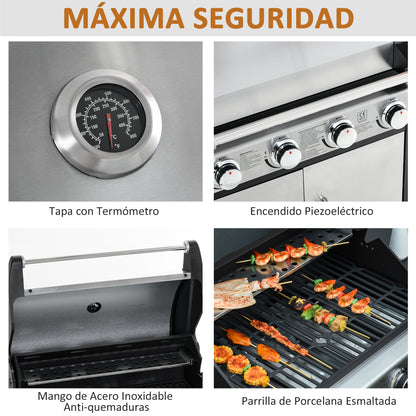Outsunny Barbacoa De Gas Con Ruedas 5 Quemadores Armario Acero Inox. Bbq 3kw_5