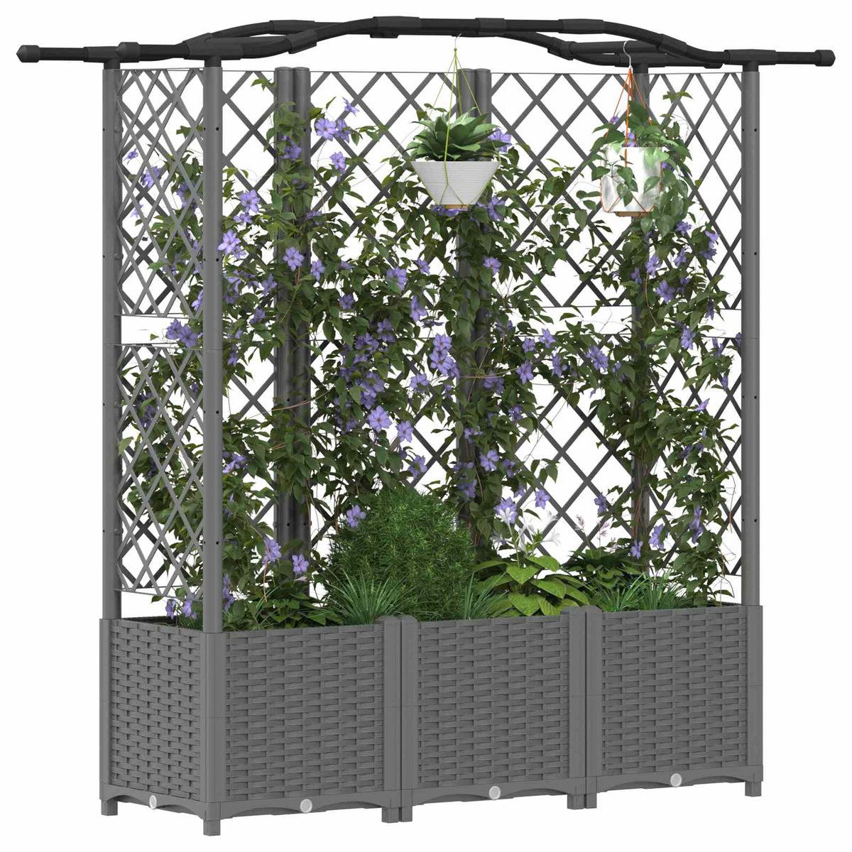 Cama Elevada Con Trellis Y Techo Gris Claro 163 X 40 X 138 Cm_2