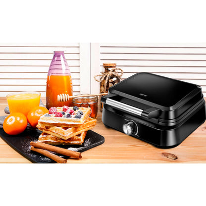 Gofrera Eléctrica Profesional, 2 Gofres Belgas Gruesos, Antiadherente, Regulador Temperatura, Acero Inox. Mpm Mpm-mgo-40 Negro