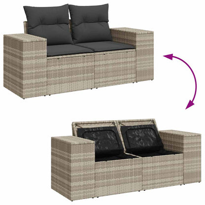 Set Muebles Jardín 9 Pzas Y Cojines Ratán Sintético Gris Claro / Vetonek_4