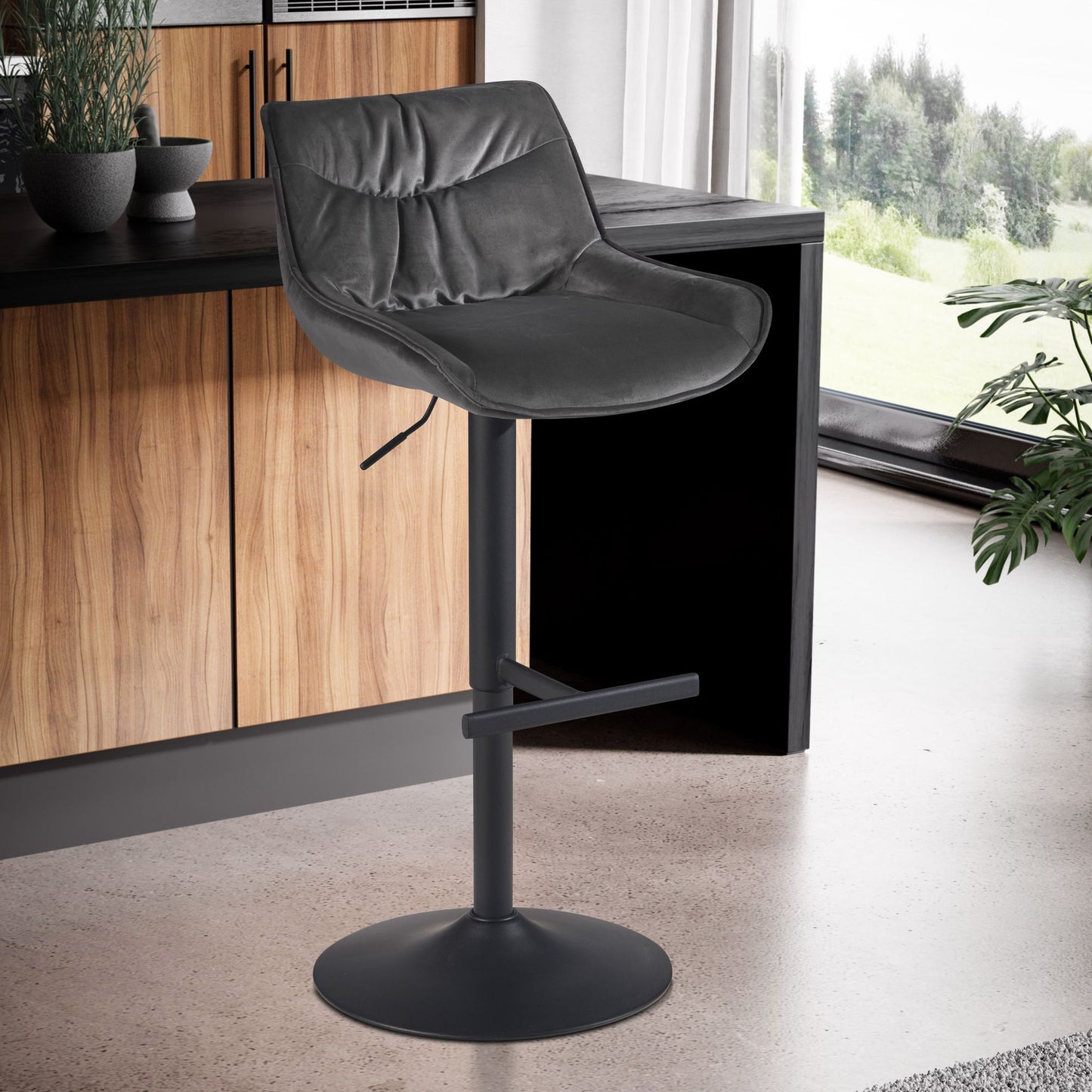 Taburete De Bar, Terciopelo Gris Con Respaldo 86 - 106 Cm_1