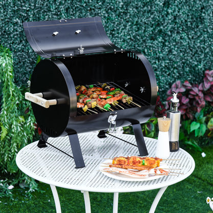 Outsunny Barbacoa De Carbón De Sobremesa Termómetro Y Asas Bbq 50x35x39cm Negro_1