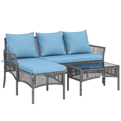 Outsunny Conjunto Muebles Jardín Exterior De Ratán 3 Piezas Cojines Azul Claro_0