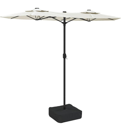 Vidaxl Sombrilla Doble De Jardín Con Luces Led Blanco Arena 316x145 Cm_0