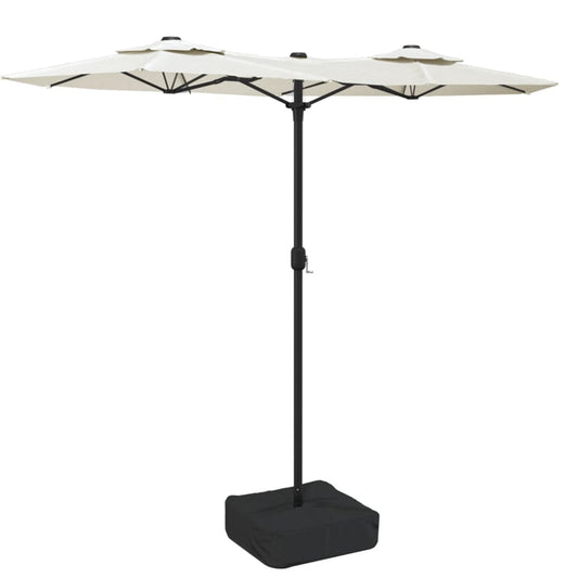 Vidaxl Sombrilla Doble De Jardín Con Luces Led Blanco Arena 316x145 Cm_0
