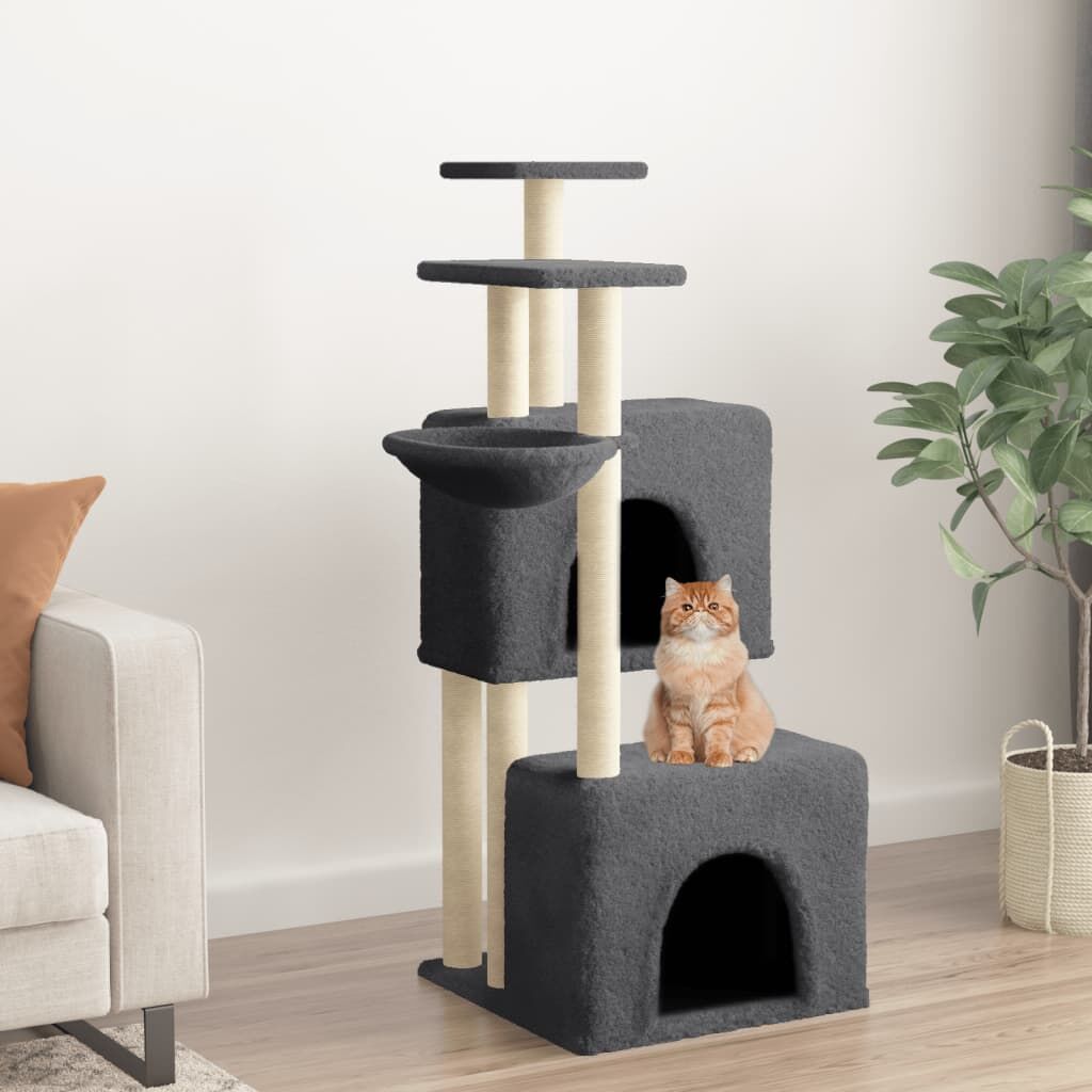 Vidaxl Rascador Para Gatos Con Postes De Sisal Gris Oscuro 122 Cm_1