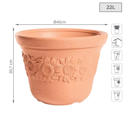 Maceta Sunny 22l., Dimensiones (mm) 400x400x307, Color Ladrillo_1