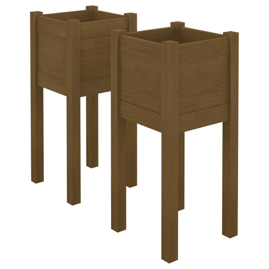 Jardineras 2 Uds Madera Maciza De Pino Marrón Miel 31x31x70 Cm_0