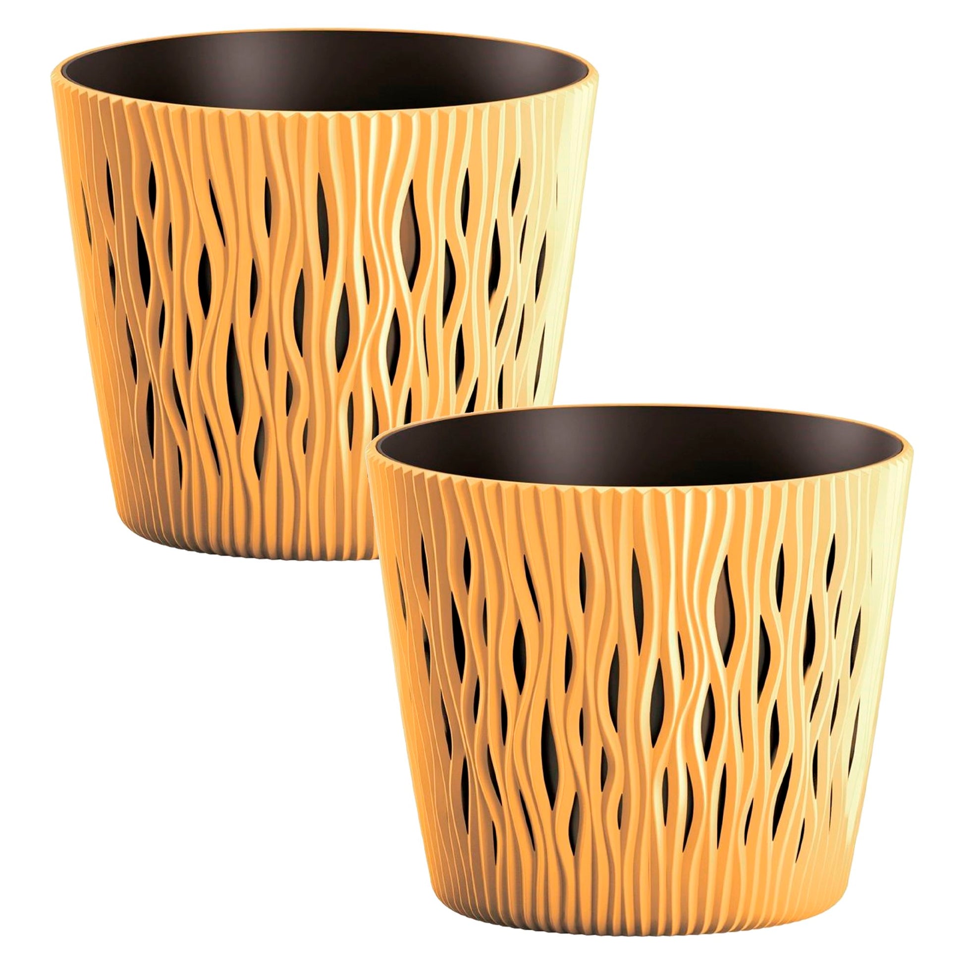 2x Maceta Redonda De Plastico Sandy Round En Color Mostaza 15,8 (largo) X 15,8 (ancho) X 13,8 (alto) Cm_0