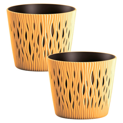 2x Maceta Redonda De Plastico Sandy Round En Color Mostaza 15,8 (largo) X 15,8 (ancho) X 13,8 (alto) Cm_0