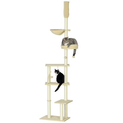 Pawhut Árbol Para Gatos De Suelo A Techo De 230-250cm Con Altura Ajustable Beige_0