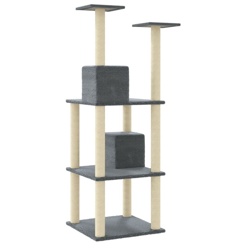 Vidaxl Rascador Para Gatos Con Postes De Sisal Gris Oscuro 141 Cm_5