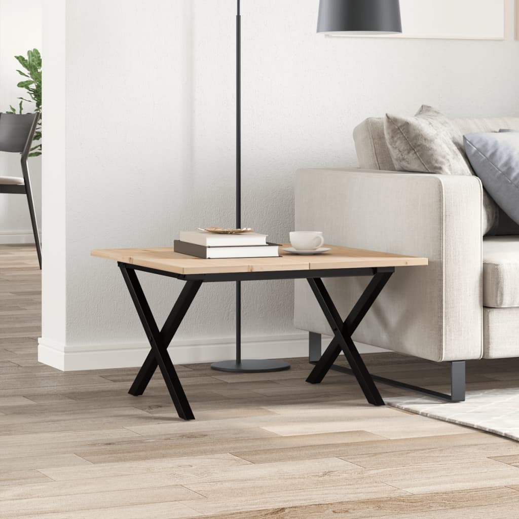 Mesa De Centro Marco X Madera Maciza Pino Y Acero 60x60x40 Cm_1