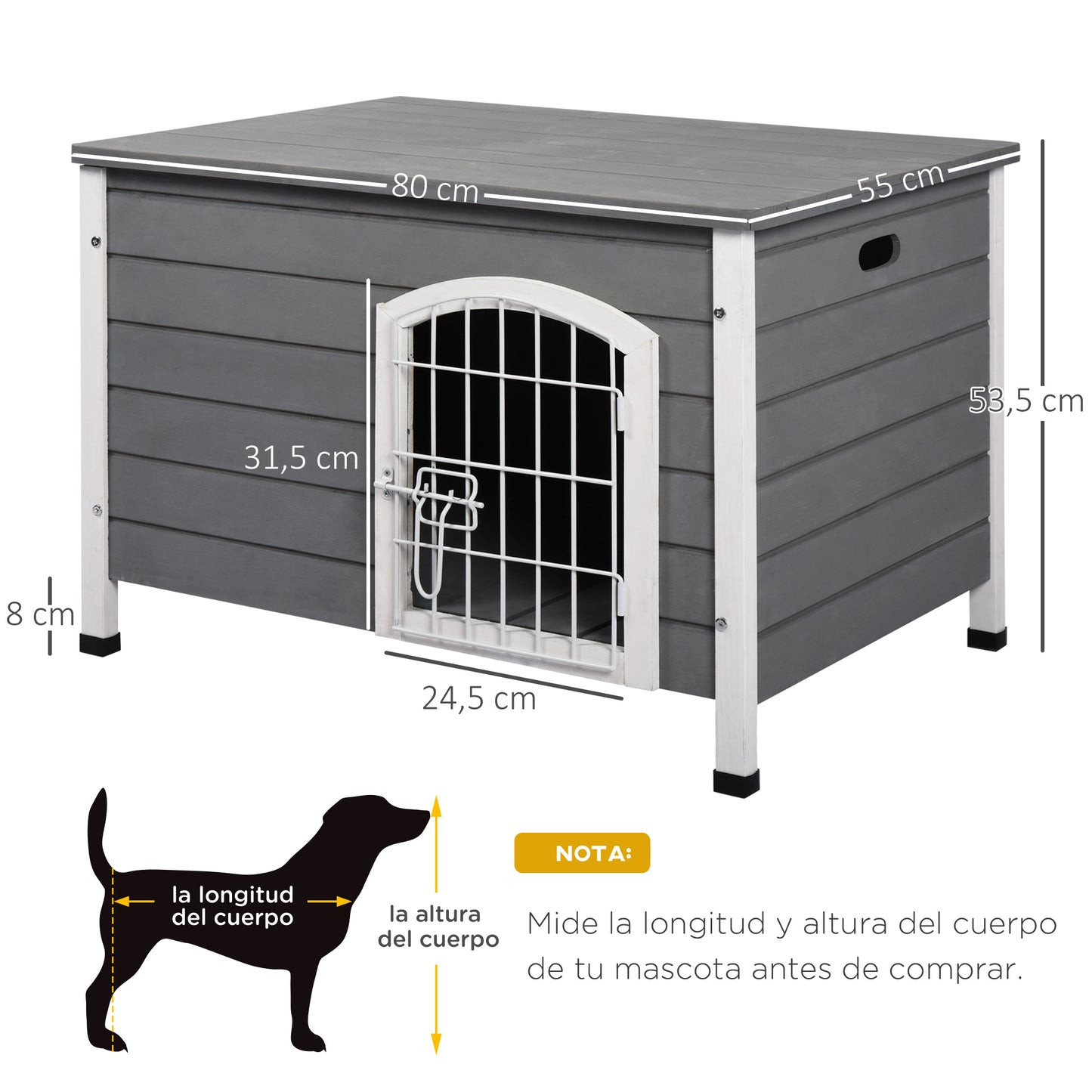 Pawhut Caseta Perros De Madera Con Puerta De Alambre Y Cerradura 80x55x53,5 Cm_2