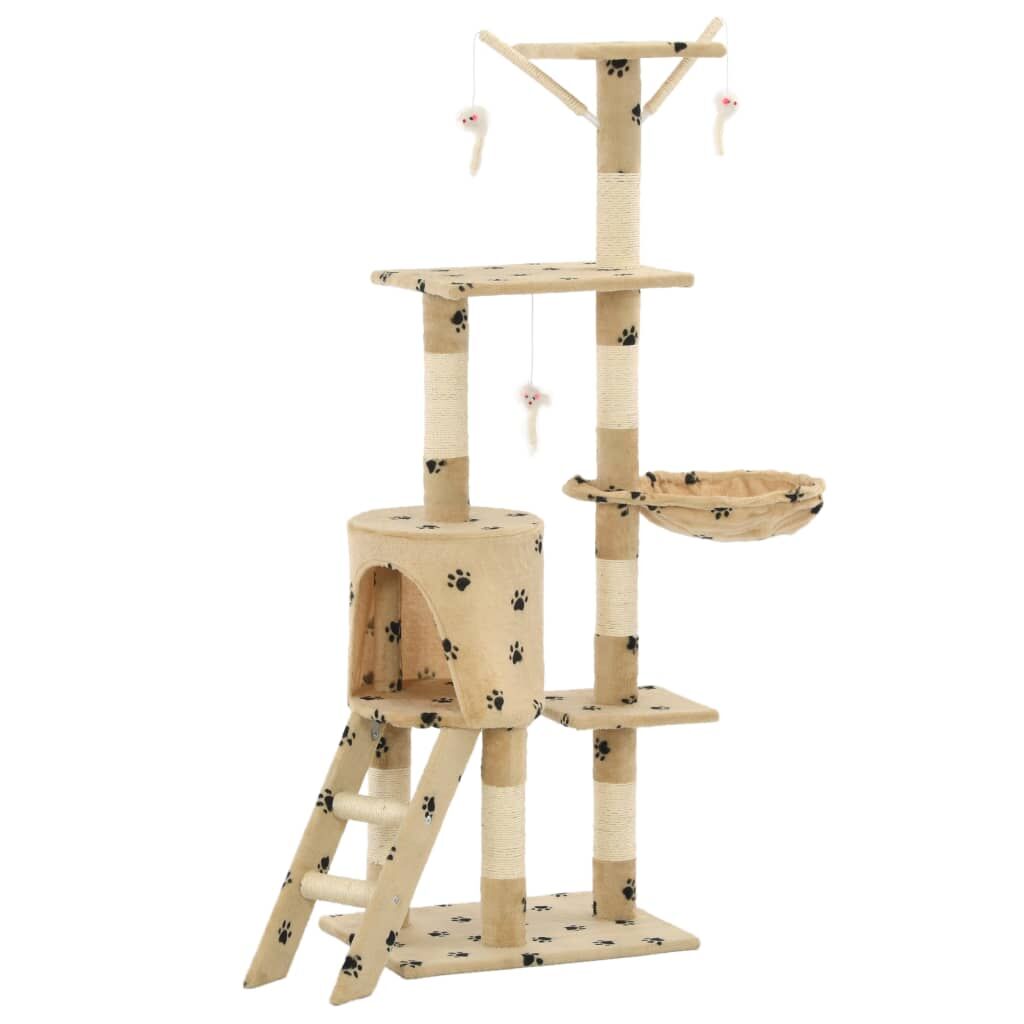 Vidaxl Rascador Para Gatos Con Poste De Sisal 138 Cm Huellas Beige_0