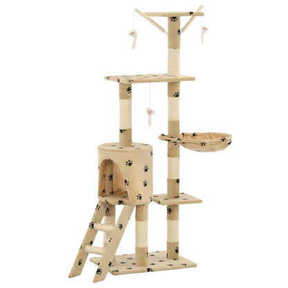 Vidaxl Rascador Para Gatos Con Poste De Sisal 138 Cm Huellas Beige_0