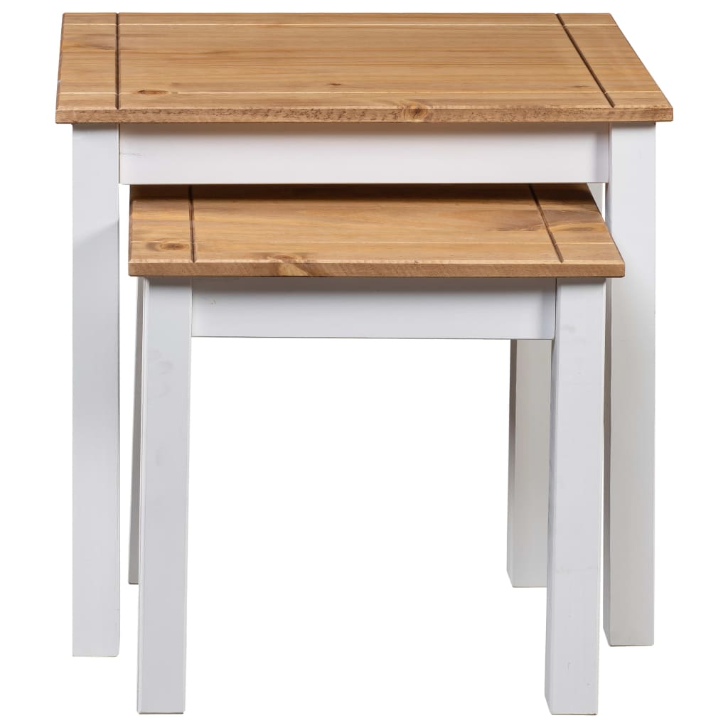 Mesas Apilables 2 Uds Madera Maciza Pino Panama Range Blanco_2