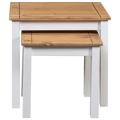Mesas Apilables 2 Uds Madera Maciza Pino Panama Range Blanco_2