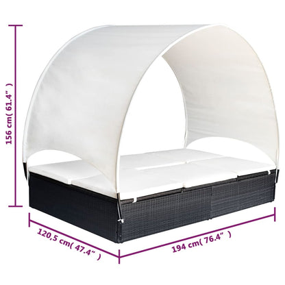 Tumbona Doble Con Toldo De Ratán Sintético Negro / Vetonek_4