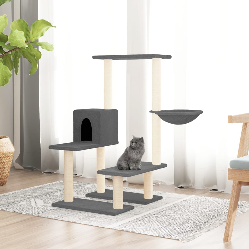 Rascador Para Gatos Con Postes De Sisal Gris Oscuro 94,5 Cm_1