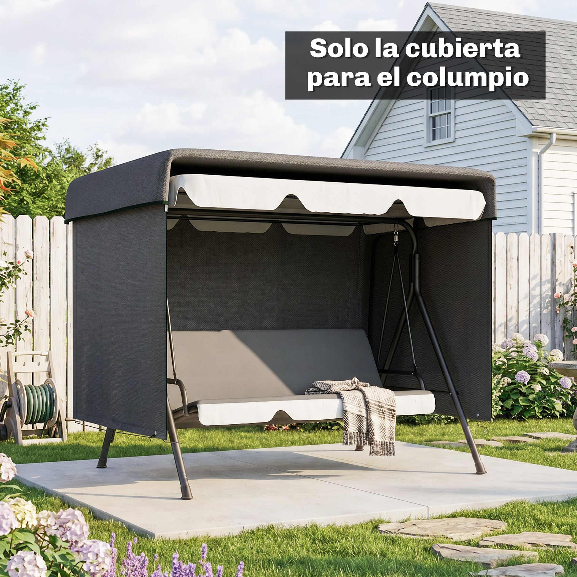 Outsunny Funda Balancín Jardín Con Cremallera 215x155x150 Cm Negro_4